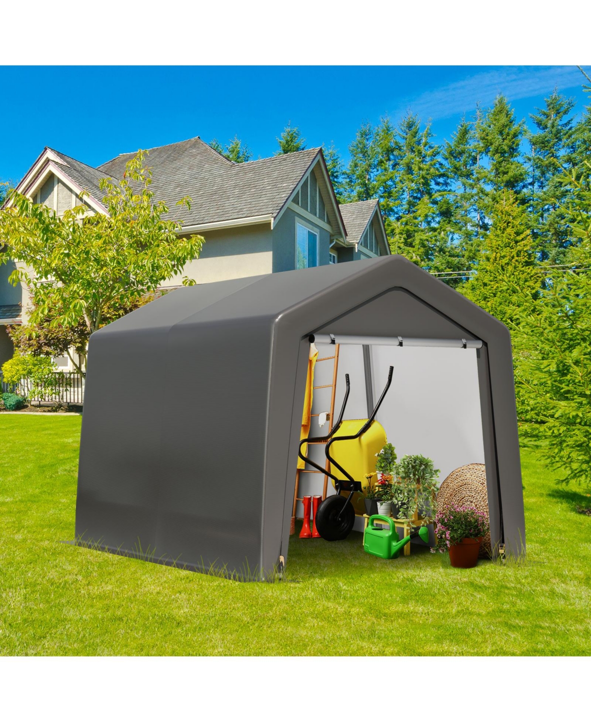 Homfan Portable Outdoor Storage Shed with Galvanized Steel Frame, Waterproof Uv-Resistant Pe Fabric and Roll-Up Door, Backyard Garden Tool Shelter
