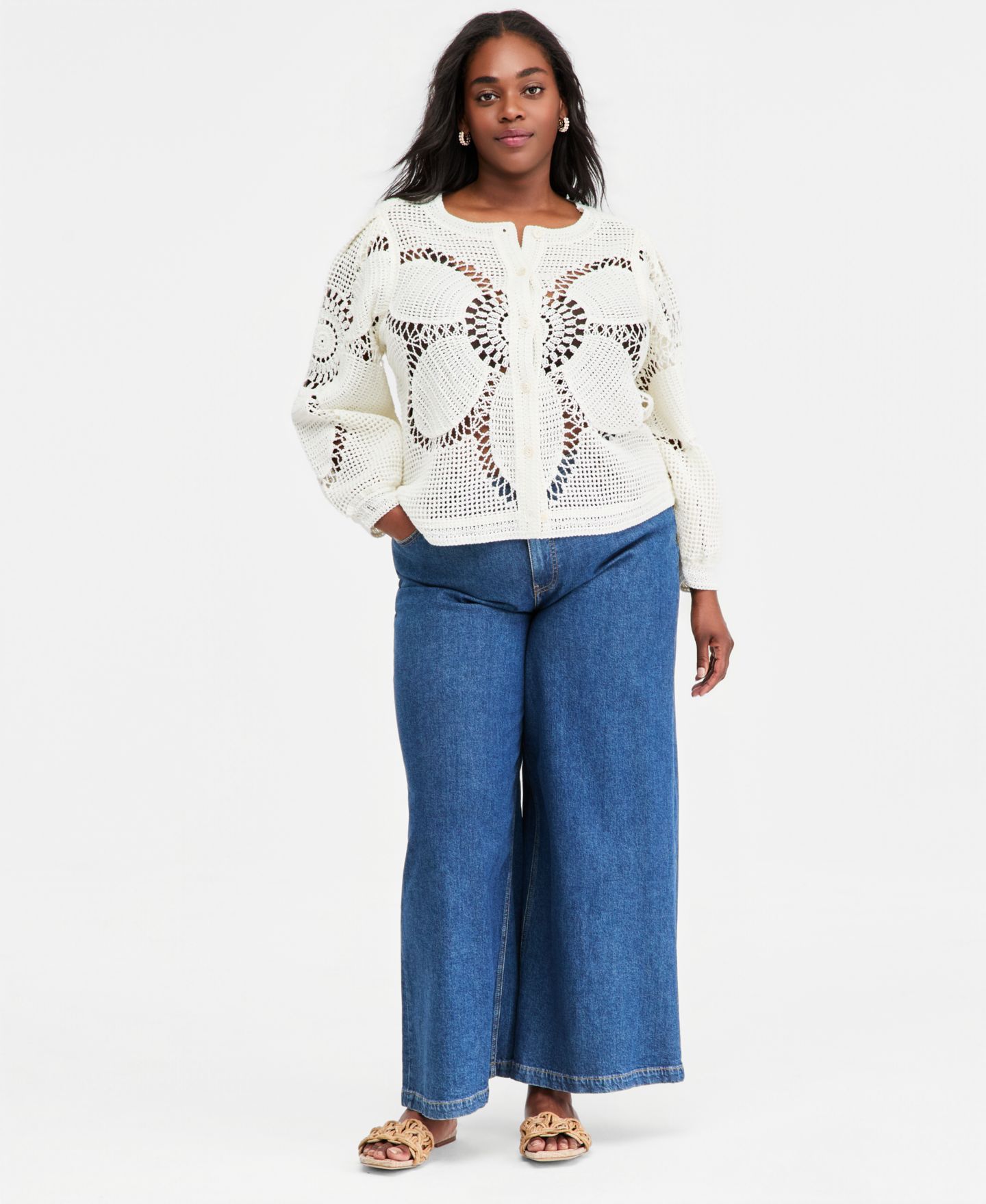Женский кардиган On 34th Trendy Plus Size Pointelle-Knit, цвет: Зимняя слоновая кость — фото 2