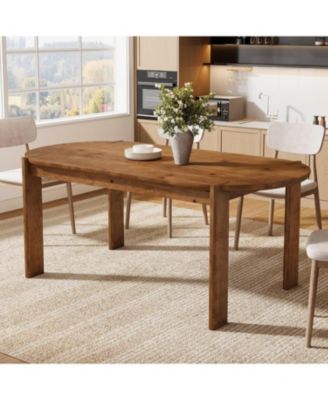 63" Solid Wood Dining Table for 4-6, Farmhouse Wooden Kitchen Table, Oval Dining Room Table for Kitchen