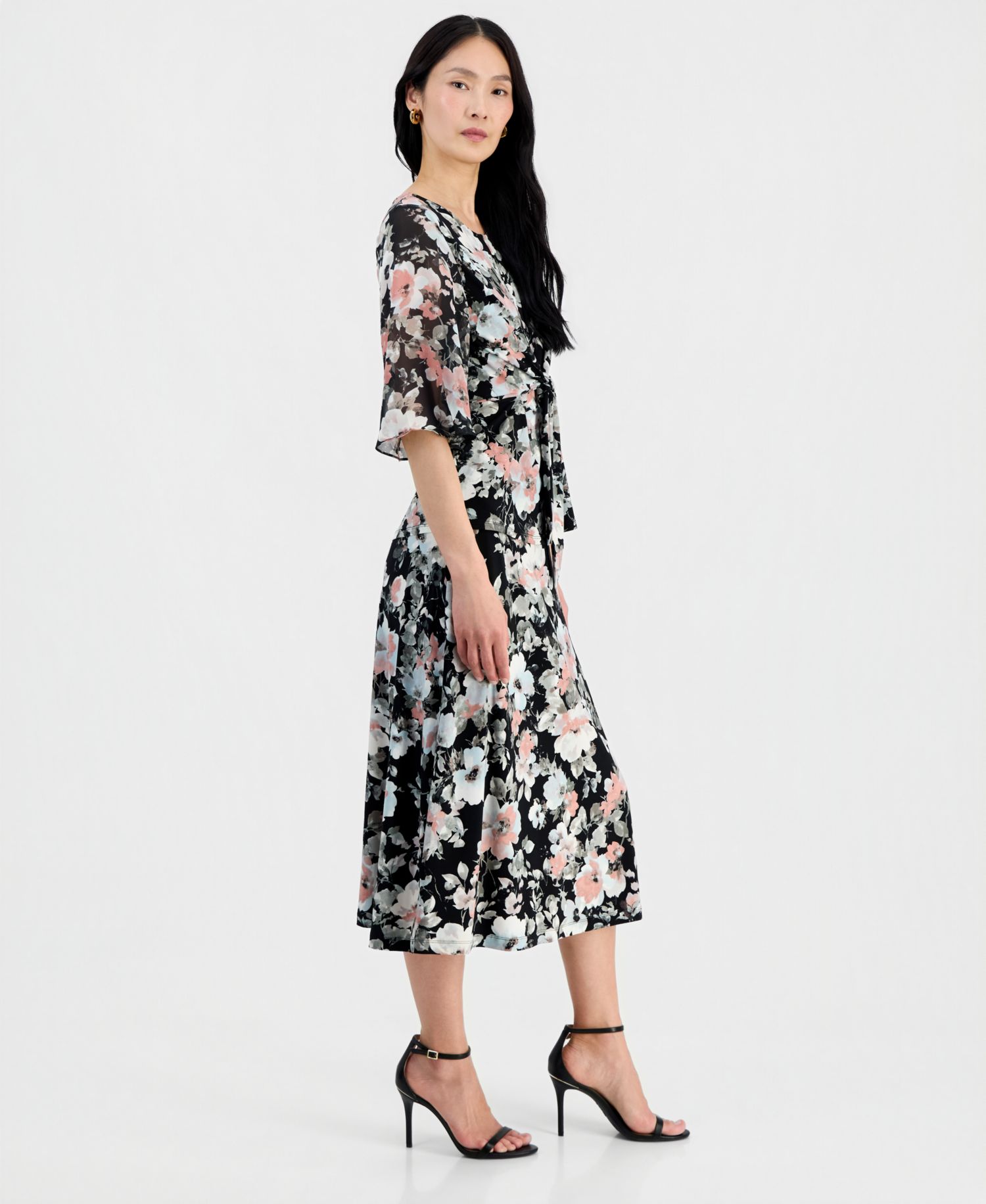 Petite Mixed-Media Tie-Front Top