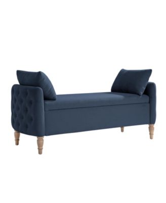 Aristides Farmhouse 59"W Flip Top Storage Bench With Two Pillows and Solid Wood Legs