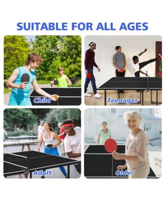 6FT Compact Foldable Ping Pong Table, All-in-One Table Tennis Set with Net, 2 Paddles and 3 Balls for Family Games