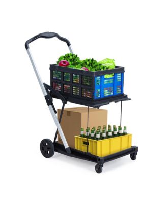 Collapsible Rolling Grocery Cart w/ Removable Basket and 360degree(s) Swivel Wheels, Lightweight Folding Utility Cart for Shopping and Office