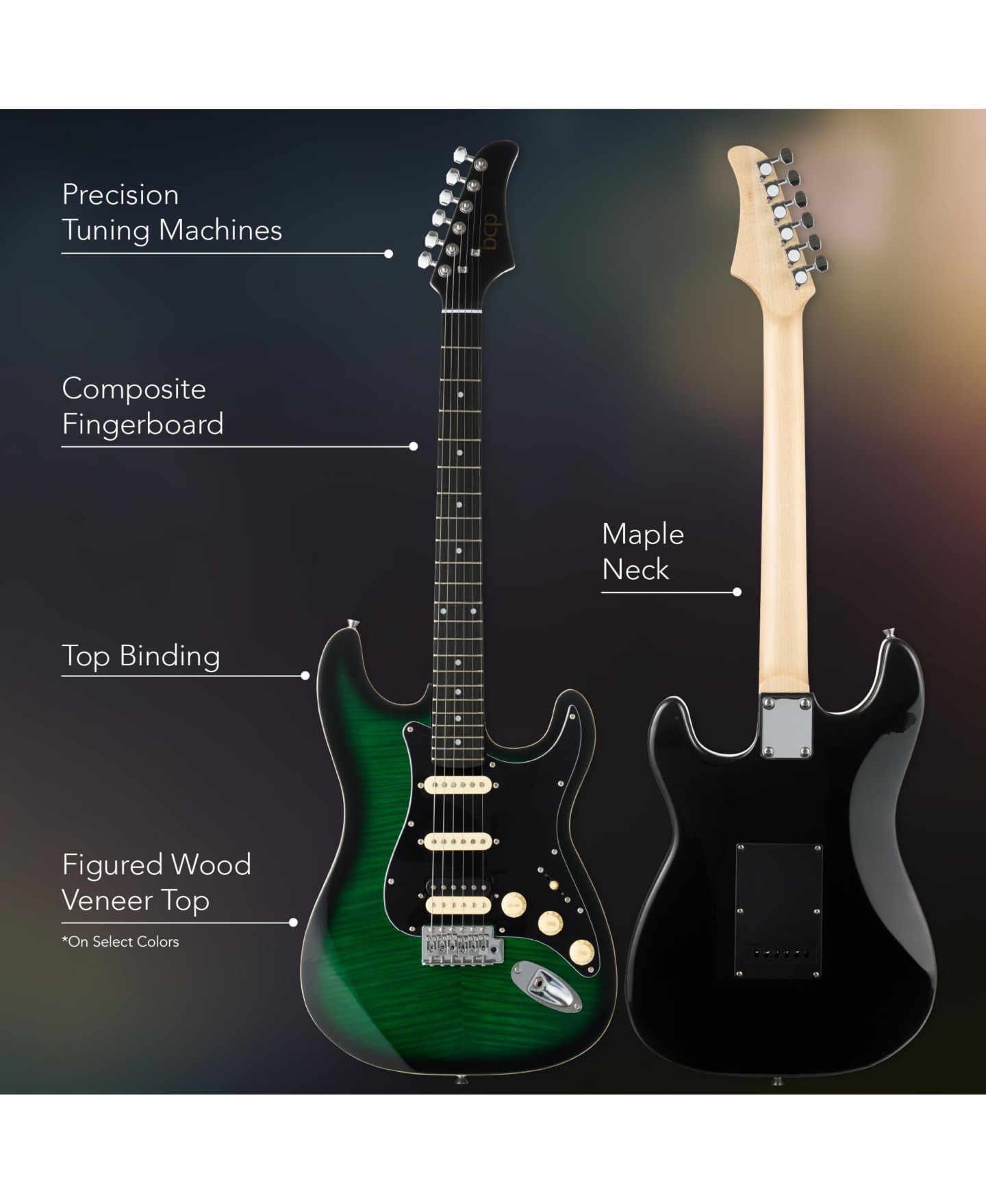 Детские игрушки Best Choice Products Beginner Electric Guitar Kit w/ Headphone Amp, Padded Gig-Bag, Headphones, цвет: Зелёный / Чёрный — фото 7