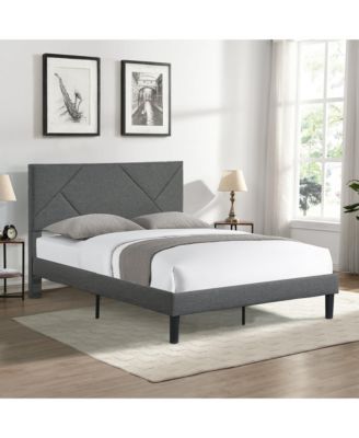 Upholstered Platform Bed Frame with Headboard, Strong Wood Slat Support
