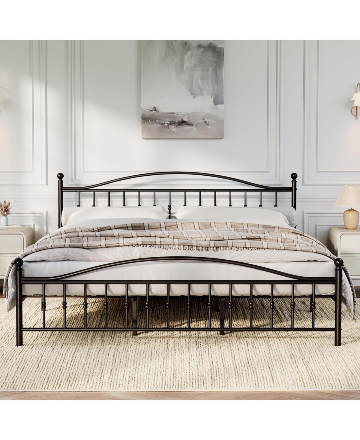 gaomon Metal Platform Bed Frame with Graphic Headboard Under Bed Storage
