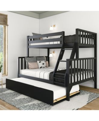 Max and Lily Bunk Bed Twin over Full with Trundle, Solid Wood Scandinavian Style Bunk Beds for Kids