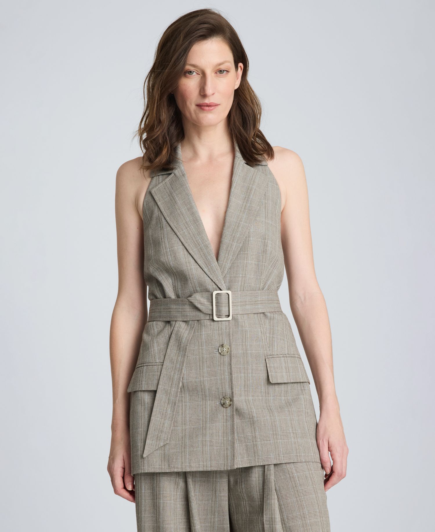 Women's Sleeveless Belted Notch Collar Vest