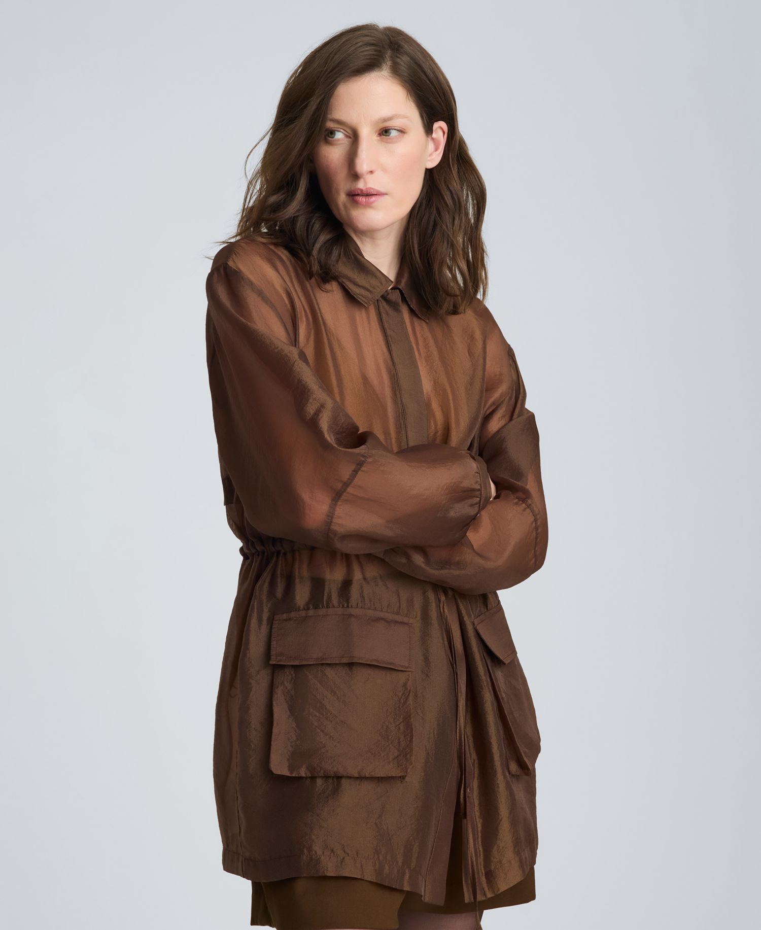 Women's Cinch Waist Sheer Shacket