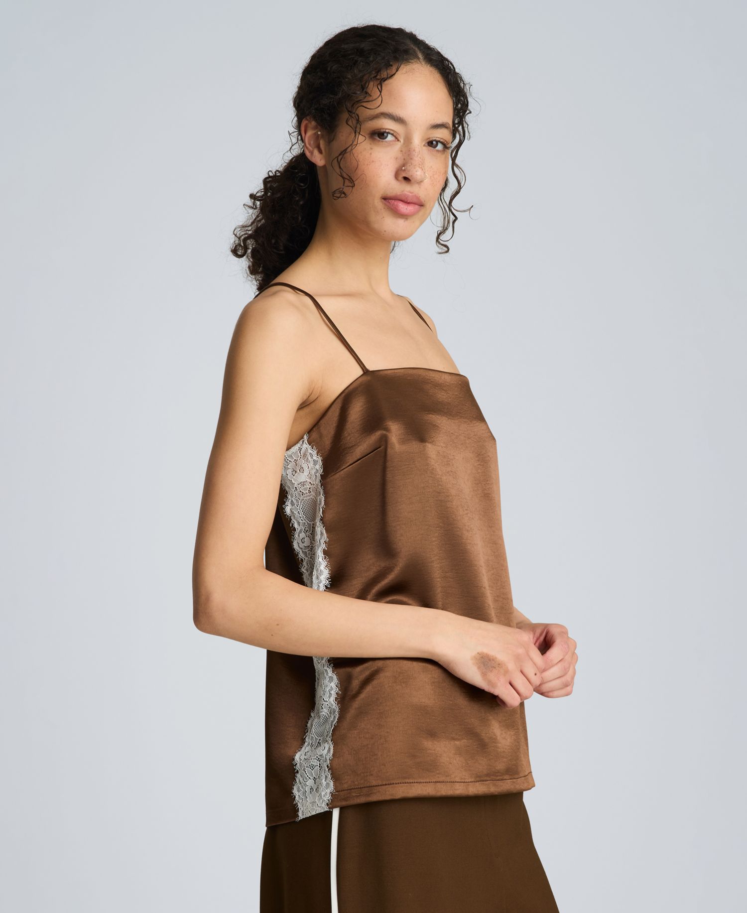 Women's Satin Camisole with Lace Side Seams