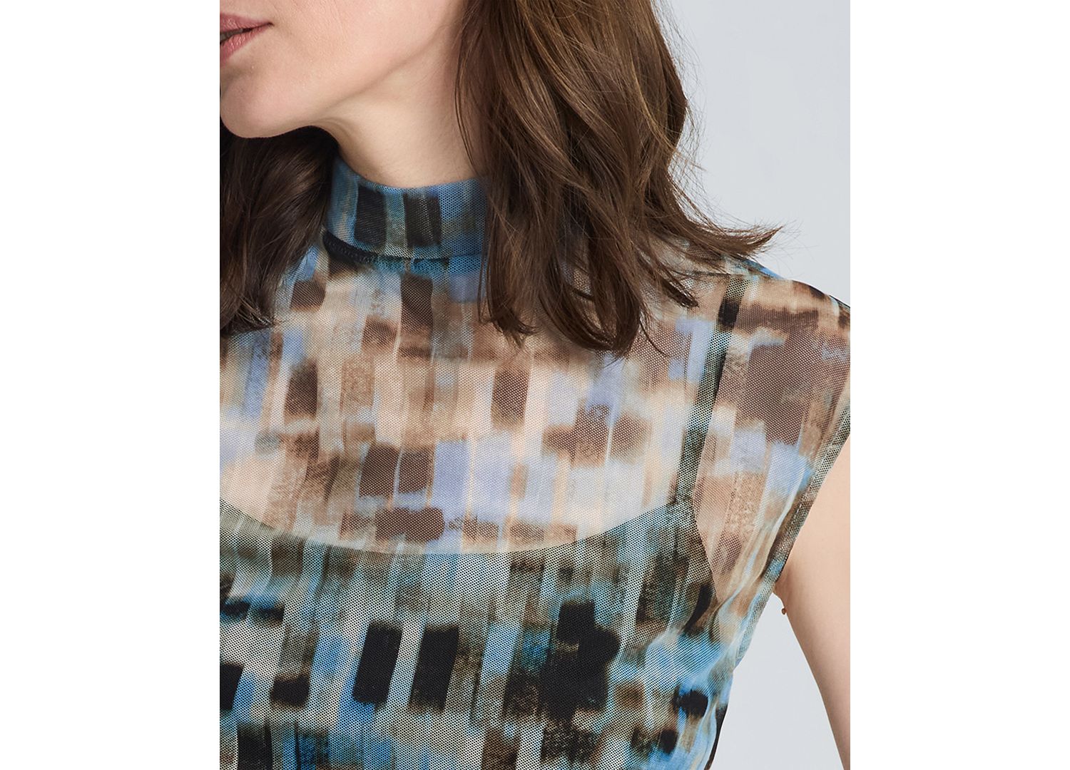 Women's Printed Mesh Mock Neck with interior Cami