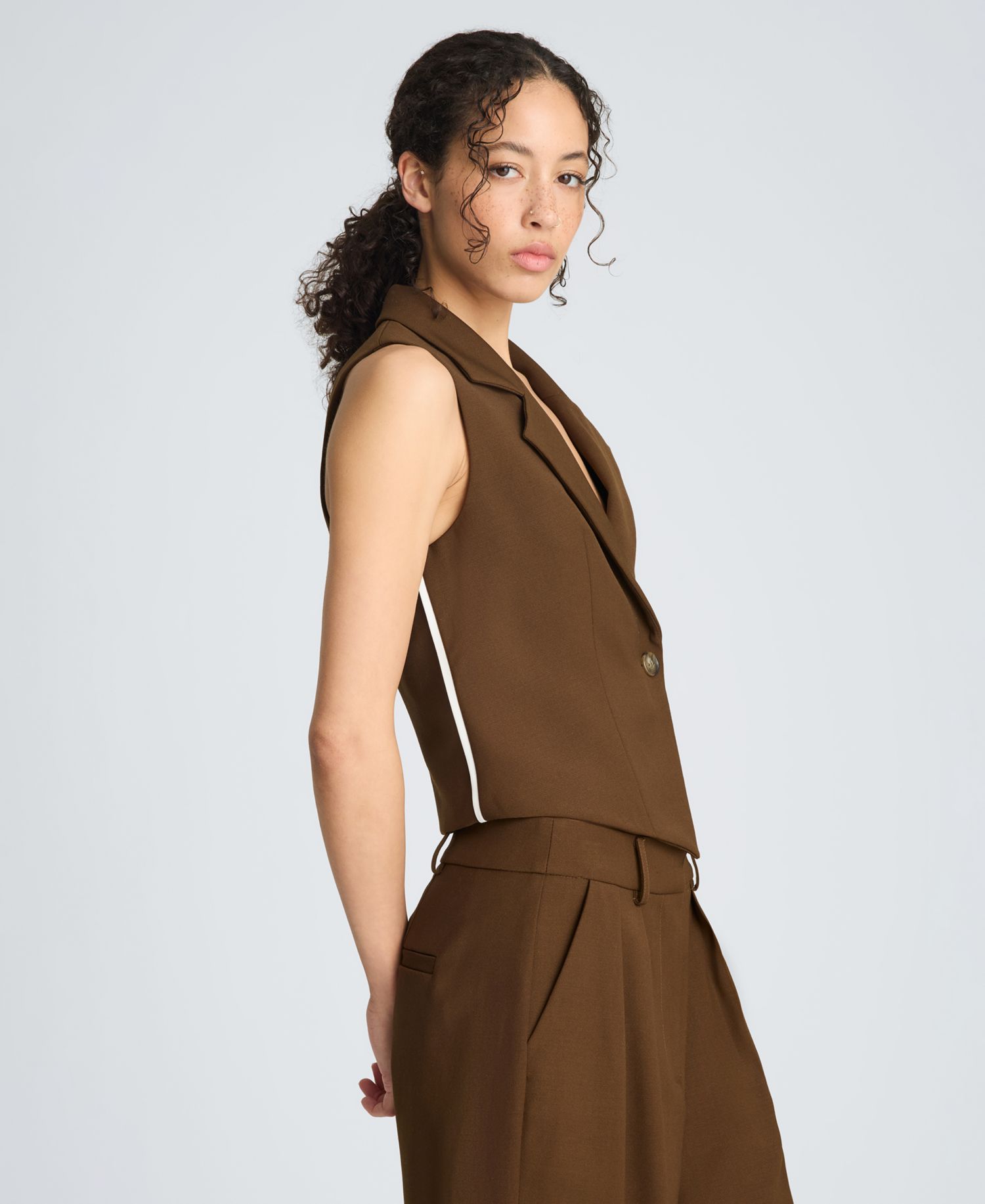Women's Fitted one Button Vest with Side Piping