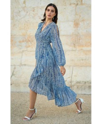 Women's Paisley Dipped Hemline Midi Dress