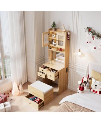 Modern Vanity Desk with Sliding LED Mirror, 4 Spacious Drawers, Makeup Dressing Table for Bedroom Organization, Sleek Design