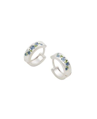 Forget-Me-Not Mini Hoop Earrings Silver - Blue  silver