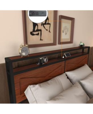 Full Bed Frame with 6 Storage Drawers, Storage Headboard with Charging Statio Bed Frame