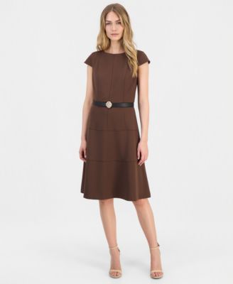 Women's Scuba Seamed Cap-Sleeve Dress