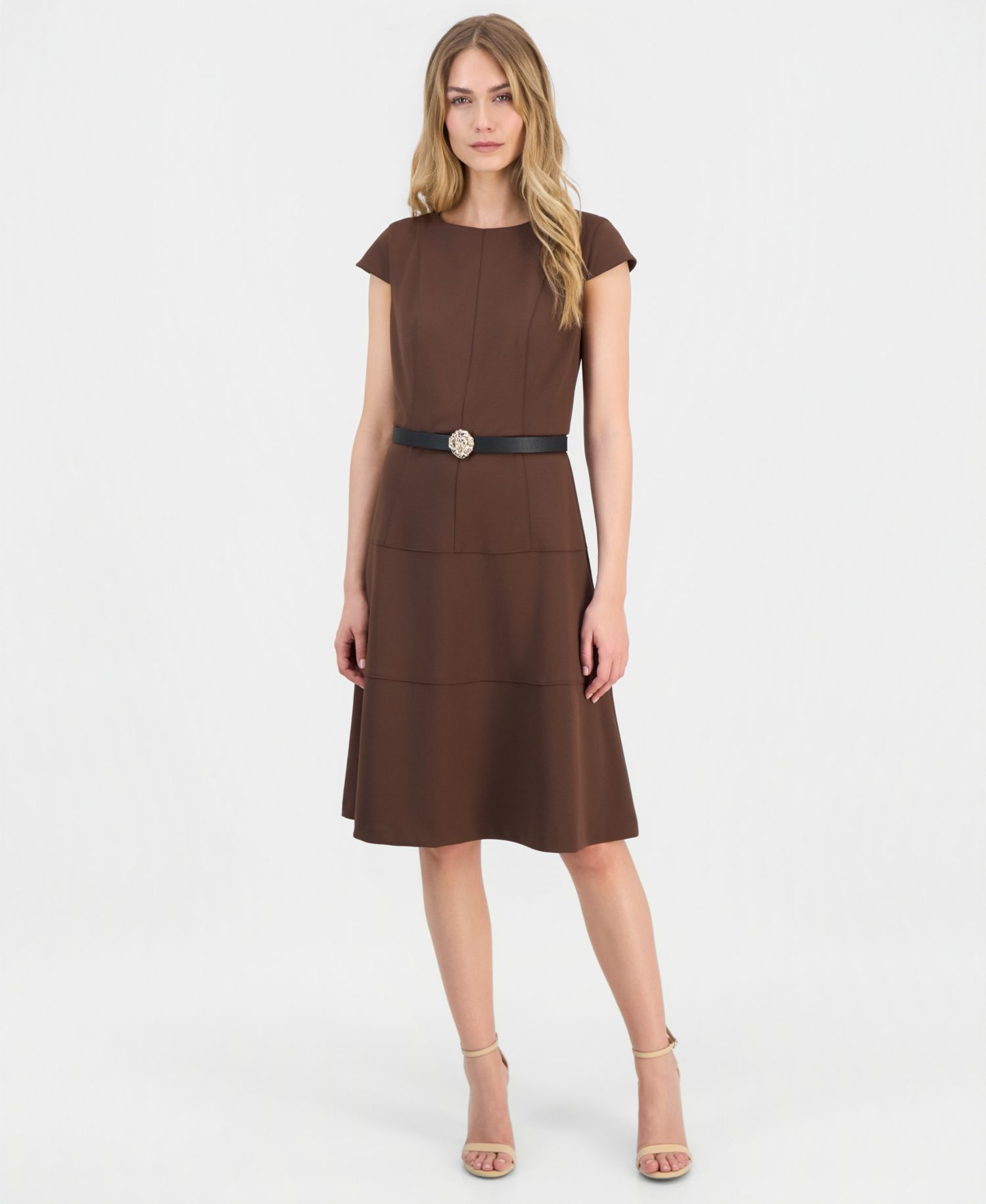 Women's Scuba Seamed Cap-Sleeve Dress