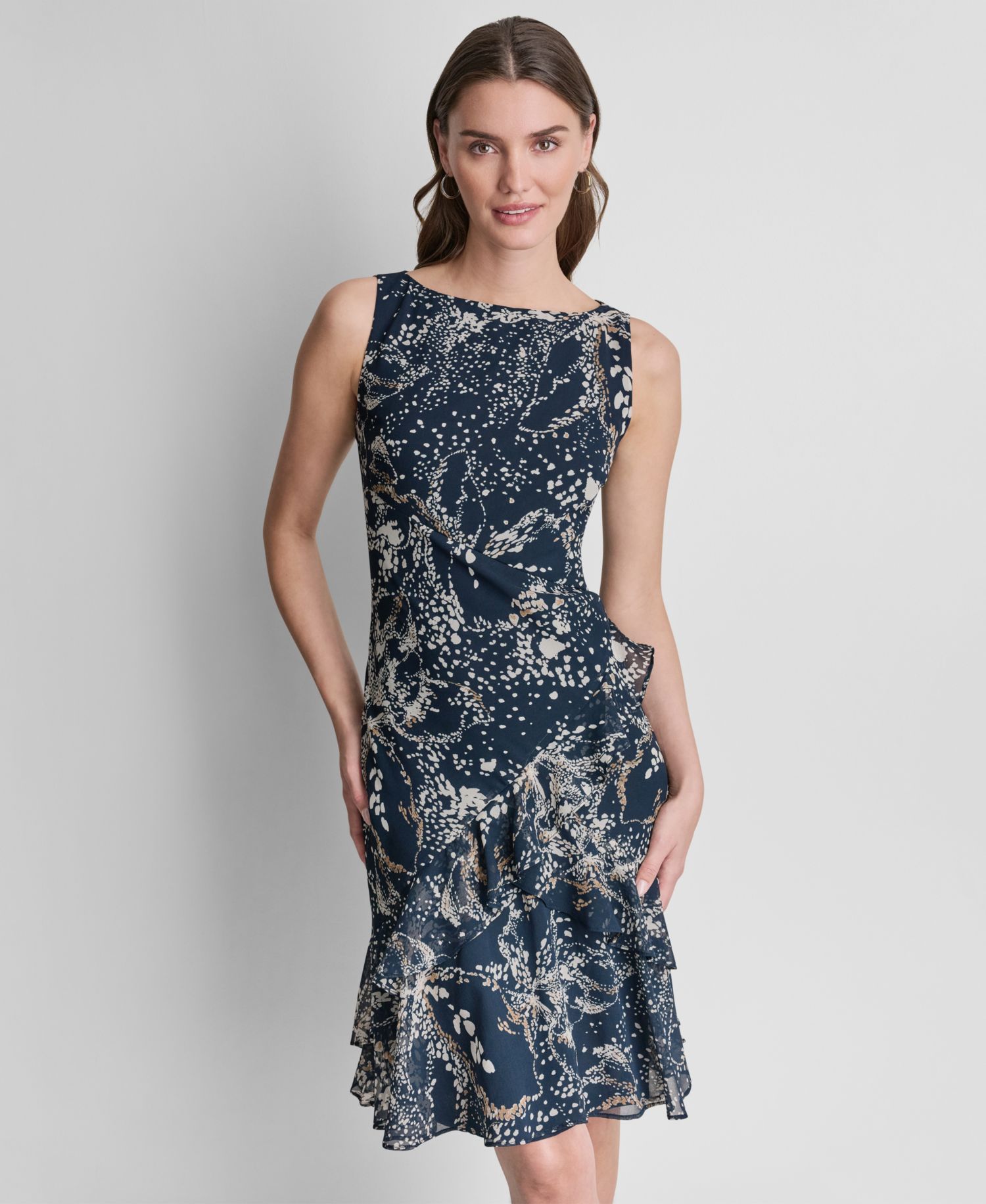 Petite Printed Boat Neck Shift Dress
