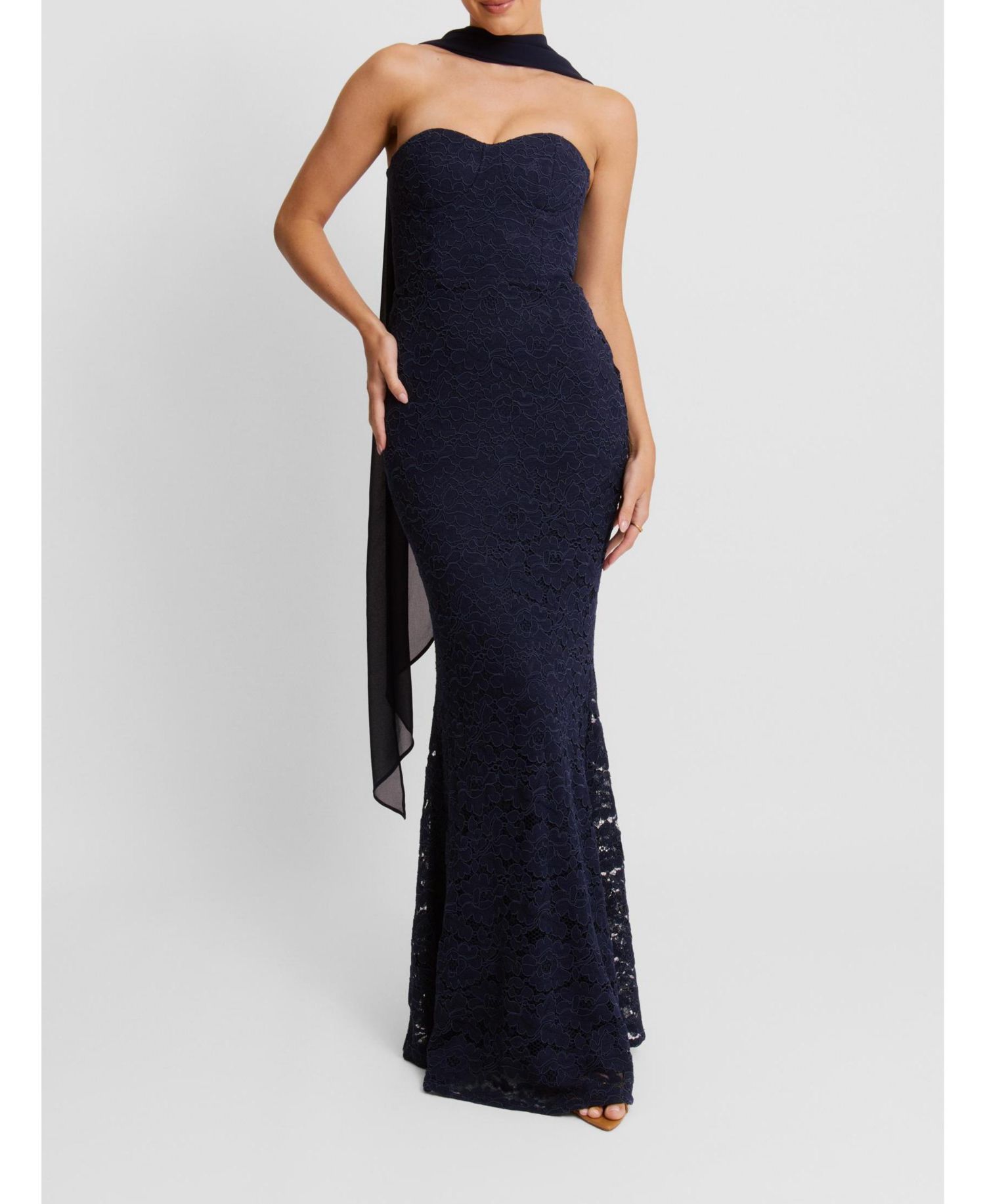 Women's Lace Corset Maxi Dress With Neck Scarf