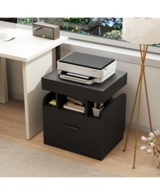 2-Piece Nightstand with Charging Station Drawer Sliding Top Storage Tray Open Shelves