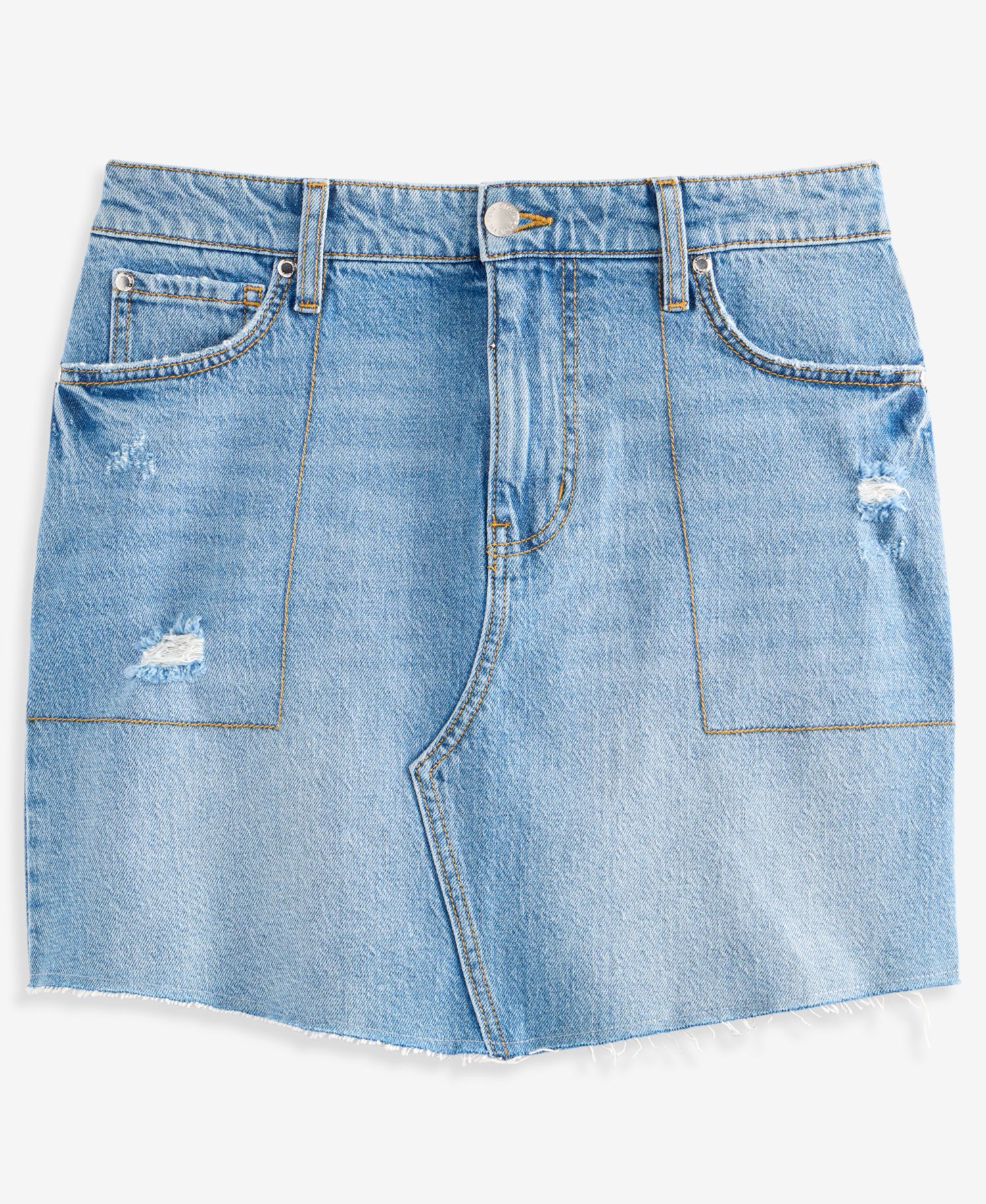 Women's Mid-Rise Raw-Edge-Hem Mini Denim Skirt