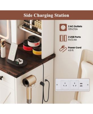 Farmhouse Vanity Desk with Barn-Style Sliding Mirror and 3 Lighting Modes