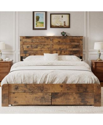 Queen -size bed frame with 2 storage drawers and 2 USB ports