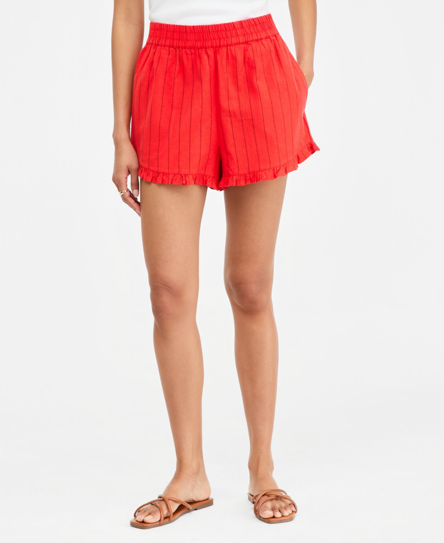 Women's Linen Blend Ruffled-Hem Pull-On Shorts