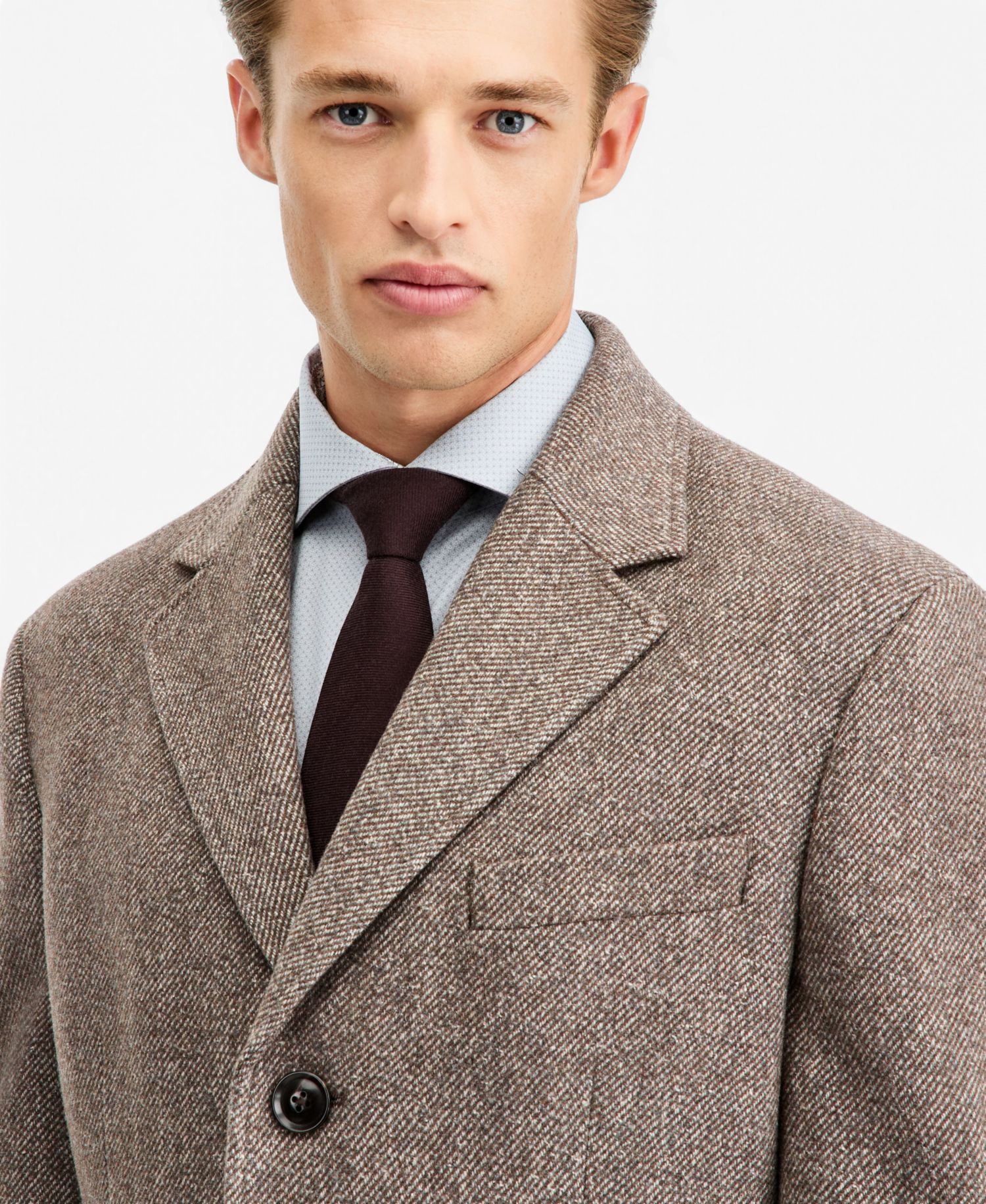 Men's Modern-Fit Taupe Mix Melange Overcoat