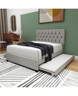 Queen Size Trundle Pull Out Drawers Storage Upholstered Bed Modern Design No Box Spring