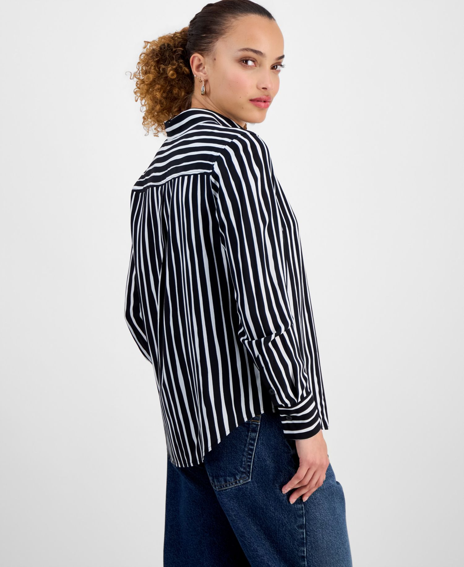 Petite Striped Button-Up Shirt