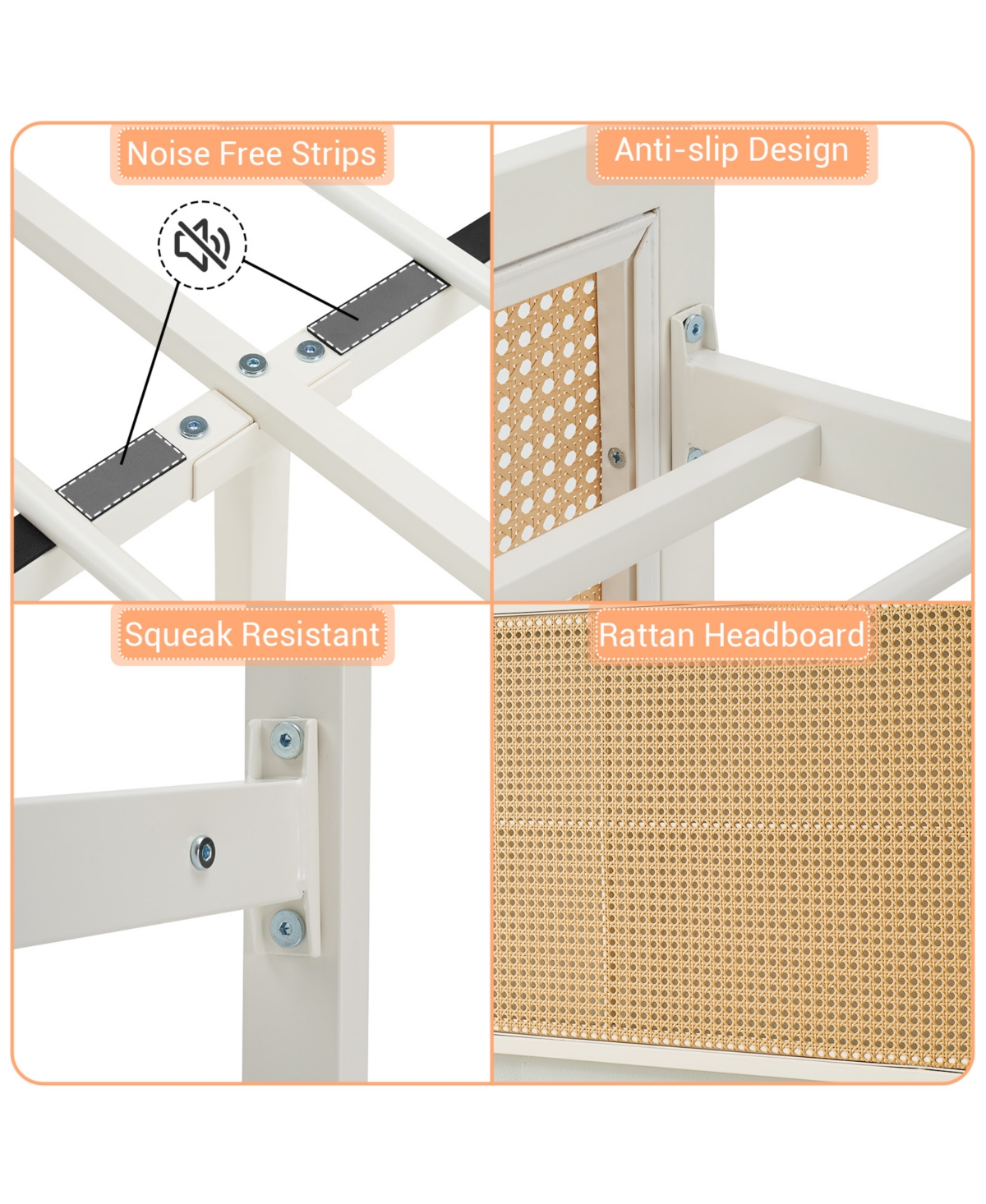 Homfan Bed Frame with Led Lights and Rattan Headboard, Modern Platform Bed