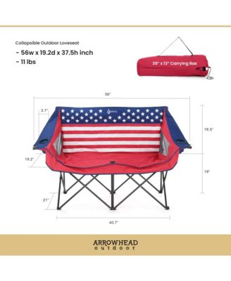  Portable Folding Double Duo Camping Chair Loveseat Couch w/ 2 Cup and Wine Glass Holders, Supports 650 lbs