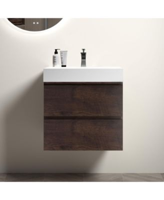 24 Inch Walnut Bathroom Vanity with Sink Large Storage Wall Mounted Floating Vanity Modern One Piece Basin Pre Assembled