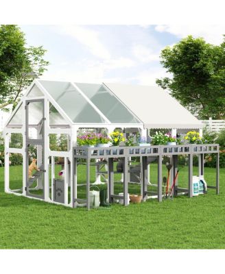 Large Outdoor Cat House with Planter Stand, Multi-Level Catio and Waterproof Roof