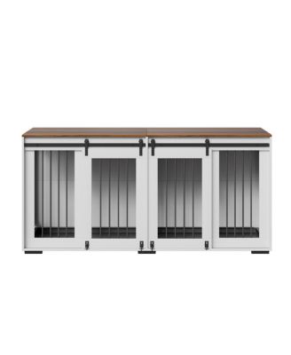 70" Dog House Furniture, Indoor Metal Kennel with Sliding Doors and Divider