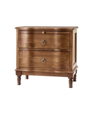 Elfine Traditional 2-Drawer Solid Wood End Table with Built-In Outlet and Curved Drawer Fronts
