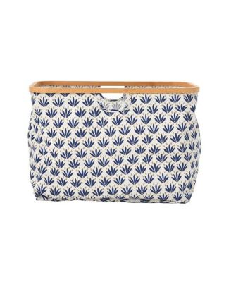 Bamboo Rimmed Krush Container Basket with Cut Out Handles, Tan Chevron