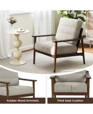 Modern Accent Chair with Rubber Wood Armrests and Polyester Cushion