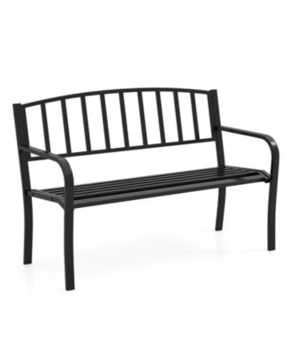 50 in Outdoor Garden Bench with Slatted Back and Curved Armrests