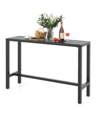48/55 Inch Outdoor Bar Table with Slatted Top and Metal Frame