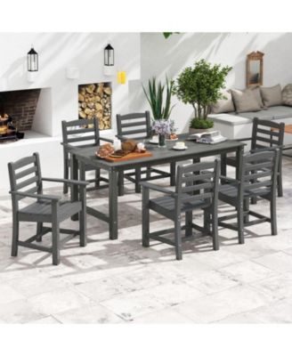7-Piece HDPE Outdoor Dining Set with 67 in Rectangle Table and 6 Ergonomic Armchairs