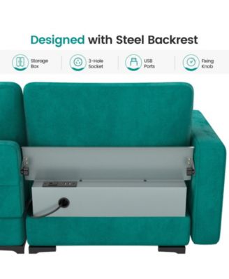 97 in Modular 3-Seat Sofa Couch with USB Ports and Side Storage Pocket