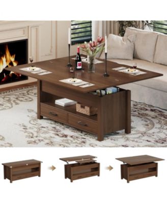 Coffee Table Lift Top, Multi-Function Convertible Coffee Table with Drawers and Hidden Compartment, Converts to Dining Table for Living Room