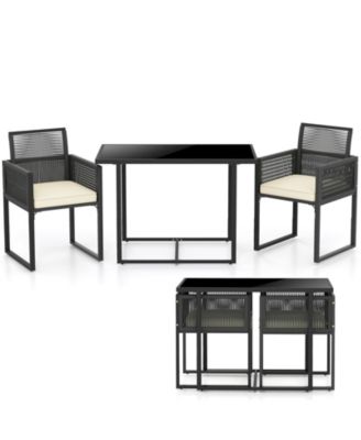 3-Piece Outdoor Wicker Dining Set with Tempered Glass Table and Chairs