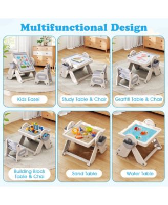 6-in-1 Multi-Activity Children Table and Chair Set with Folding Art