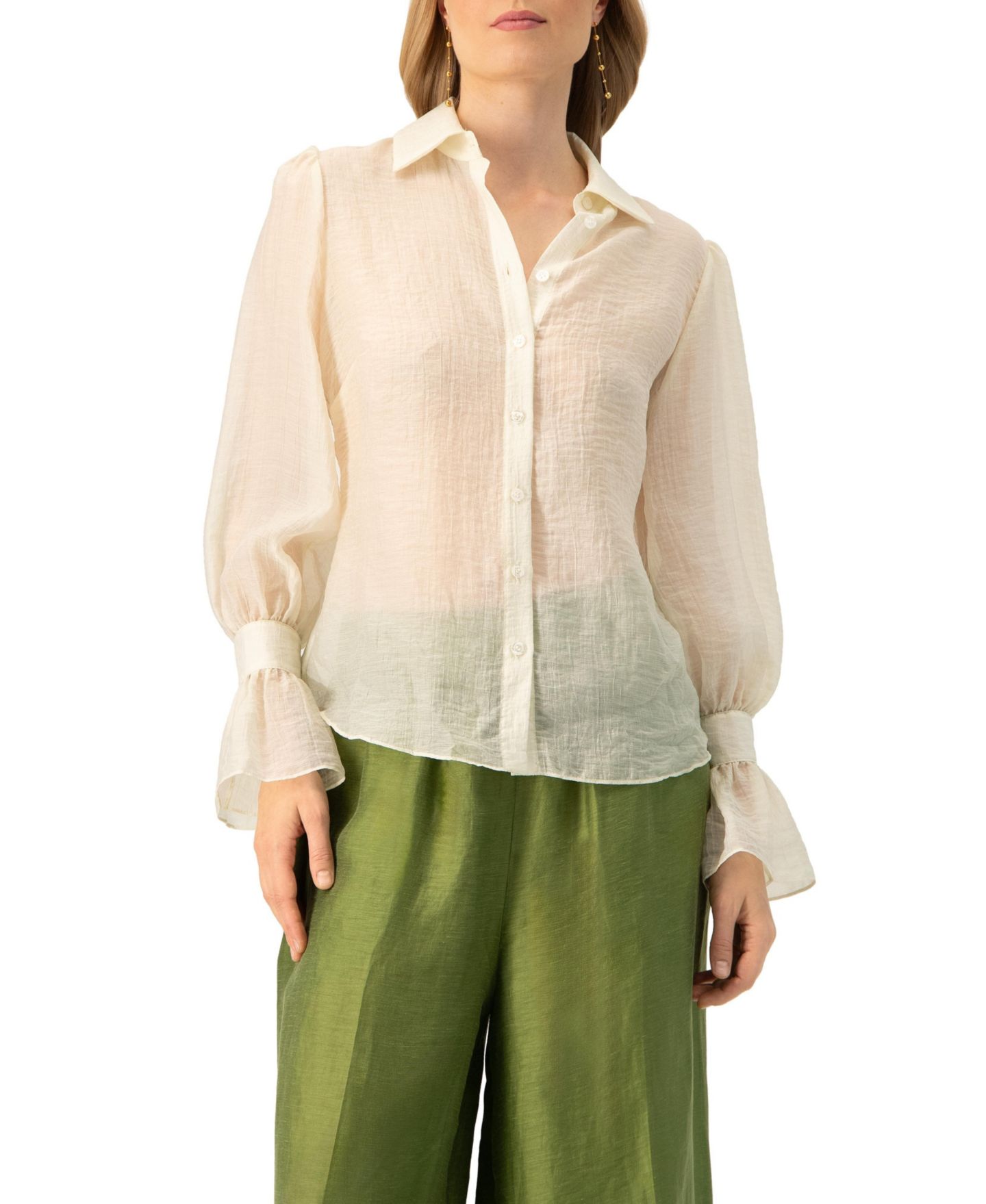Женская рубашка Ivonne See-Through Long Sleeve With Wide Cuffs, цвет: Слоновая кость — фото 1