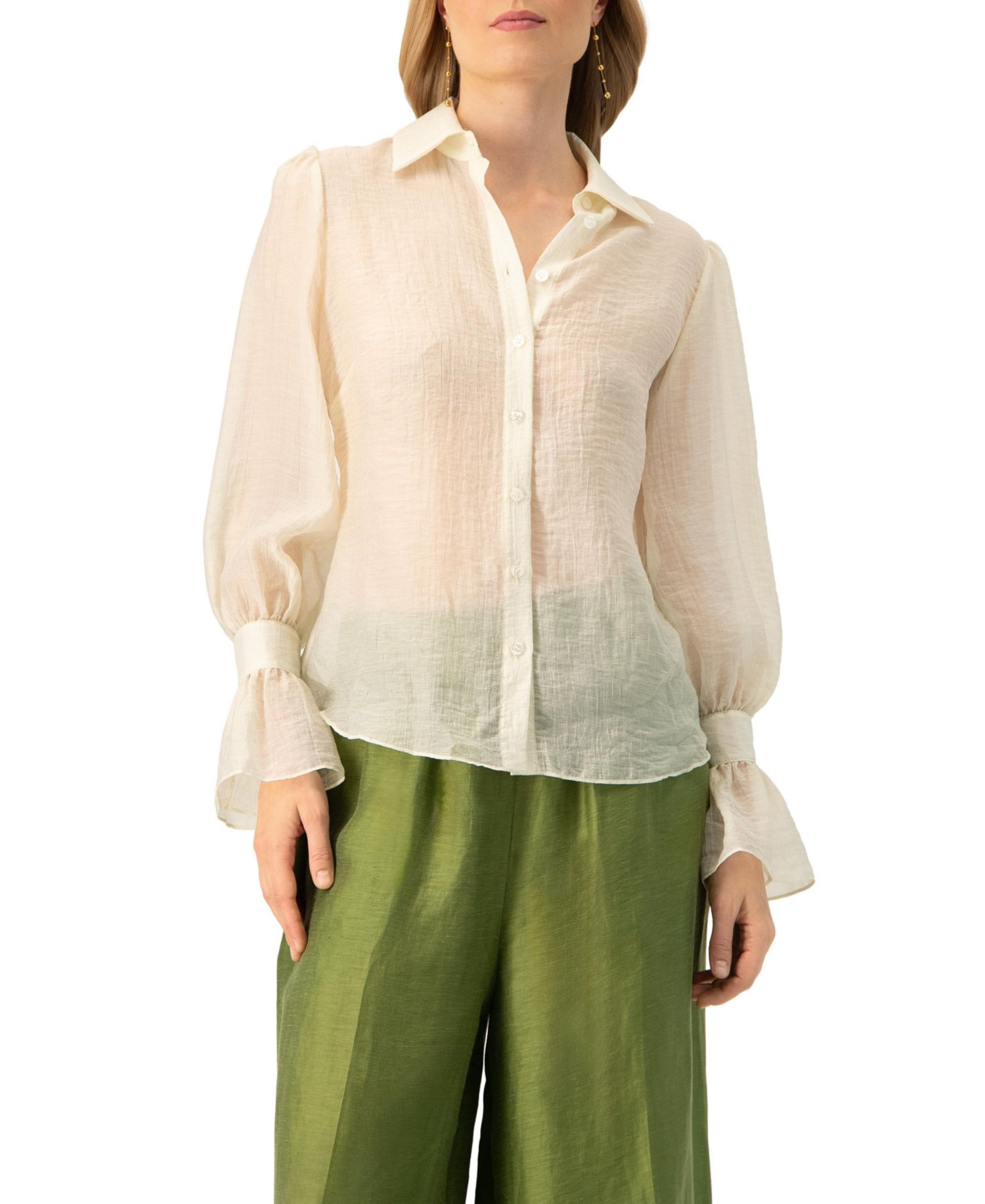 Women's See-Through Long Sleeve Shirt With Wide Cuffs