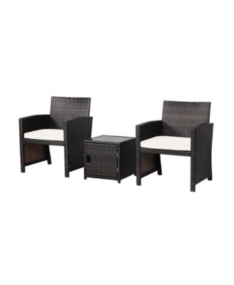 3 Pieces Patio Wicker Furniture Set with Storage Table and Cover